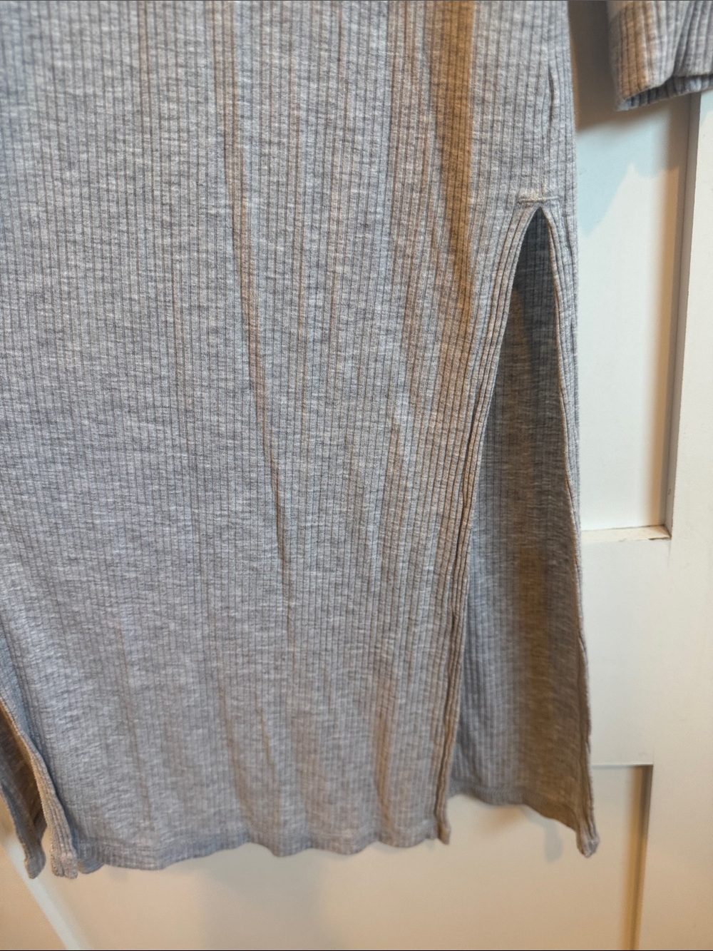 Ribbed Long Open-Front Robe - Light Gray - Picture 3 of 4